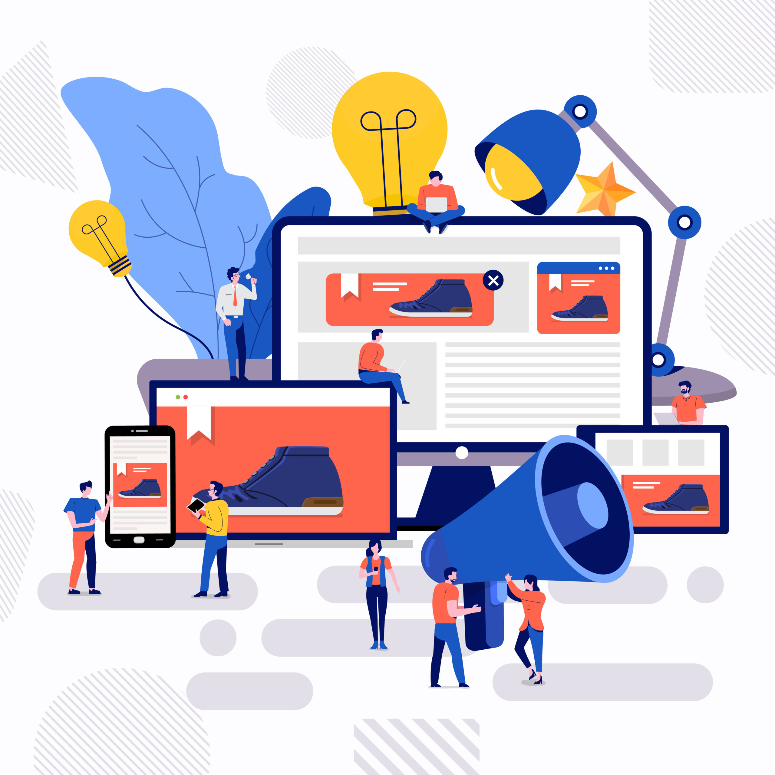 Illustrations flat design concept teamwork small people businessman working together for building success creative idea…